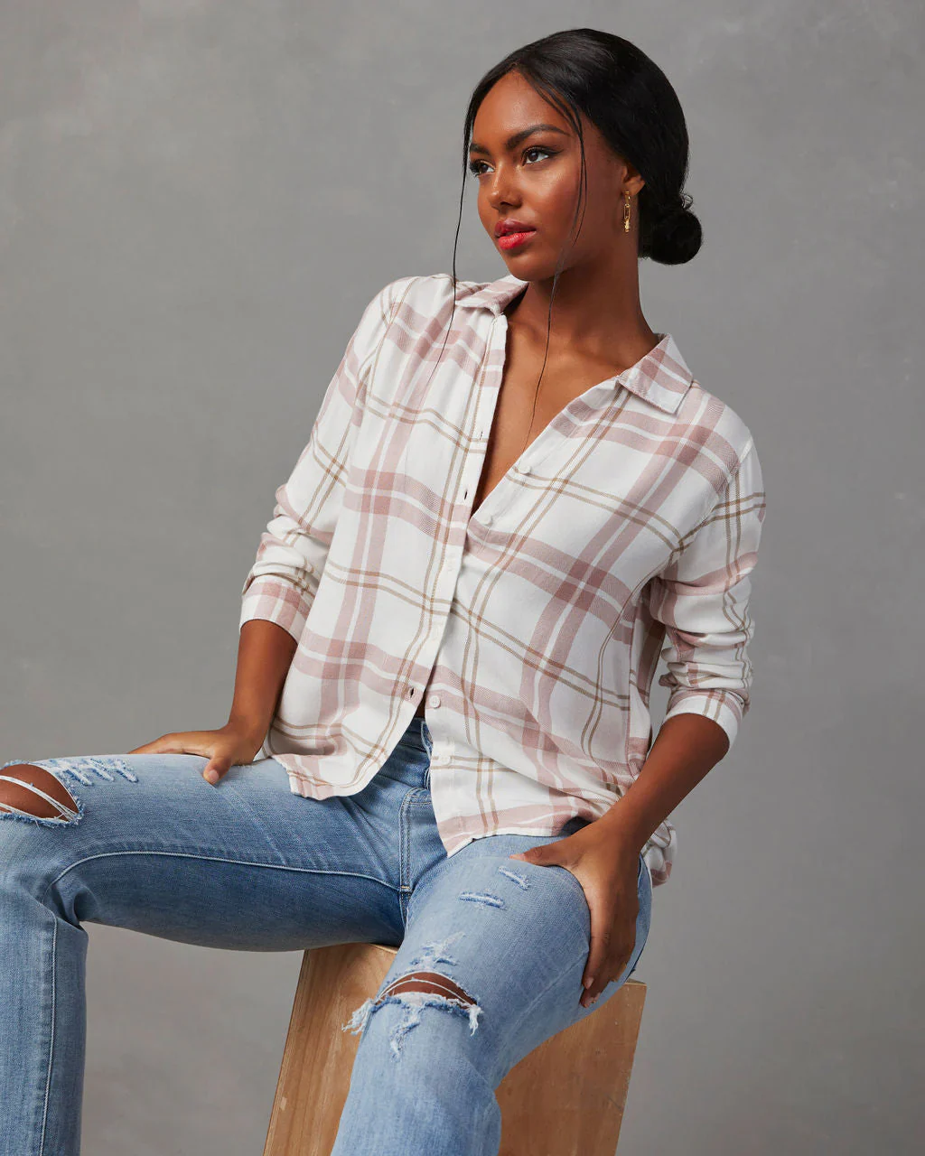Gail Plaid Button Down Top