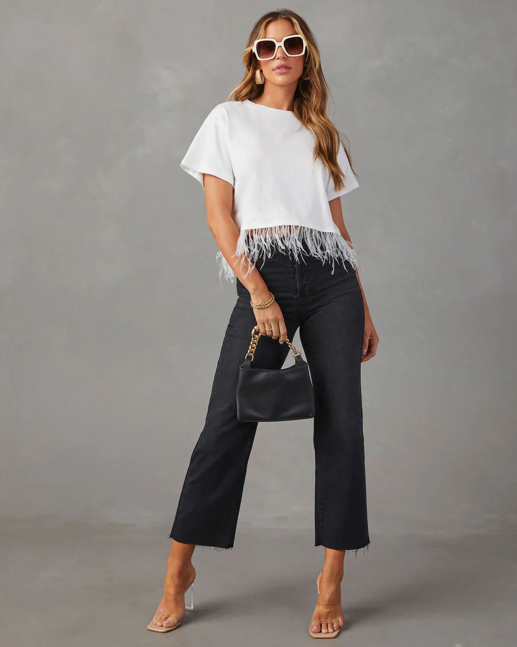 Tasha Feather Trim Cotton Tee