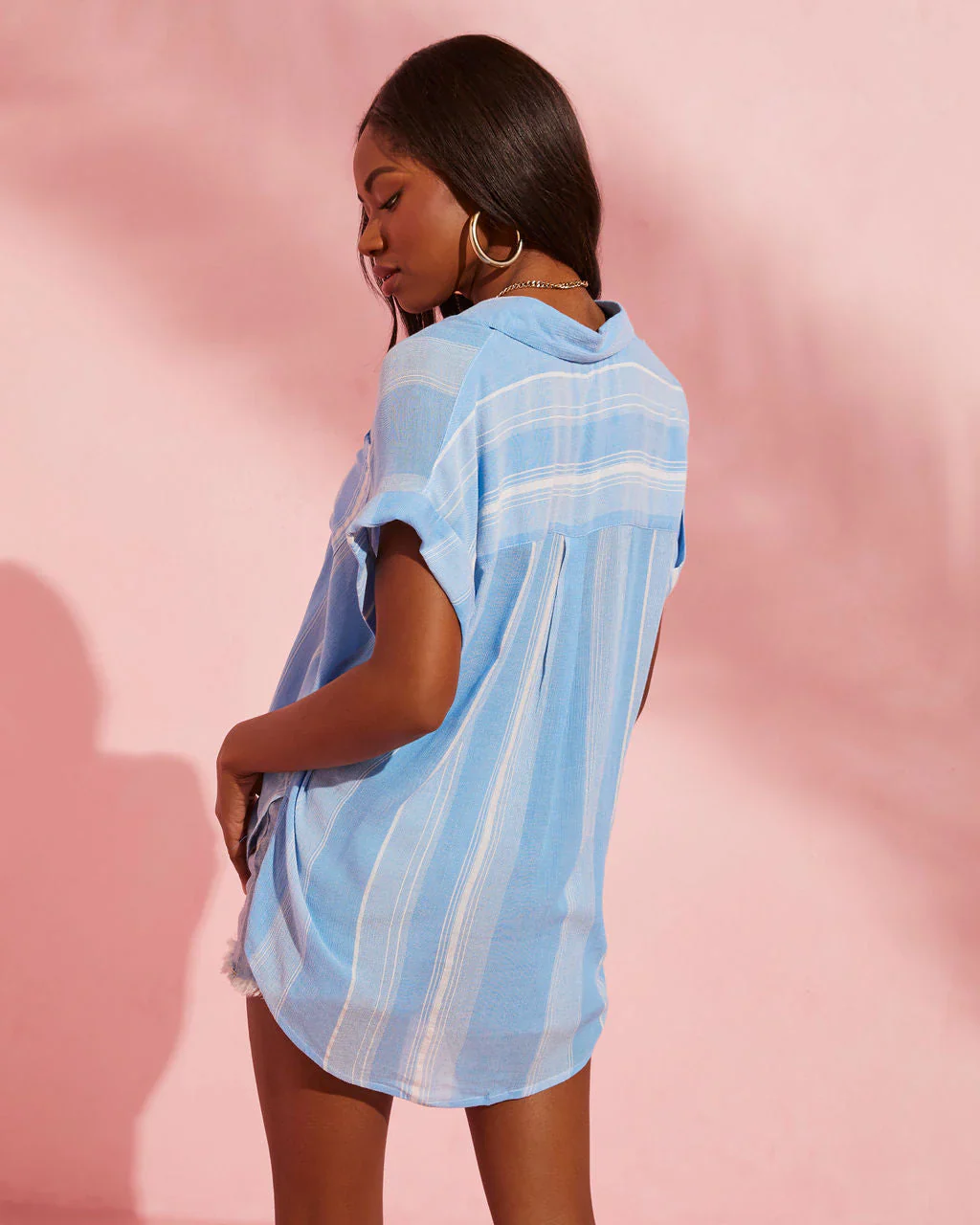 Tandi Striped Short Sleeve Button Down Top