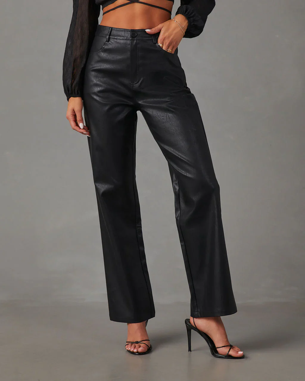 Office Hours Faux Leather Straight Leg Pants