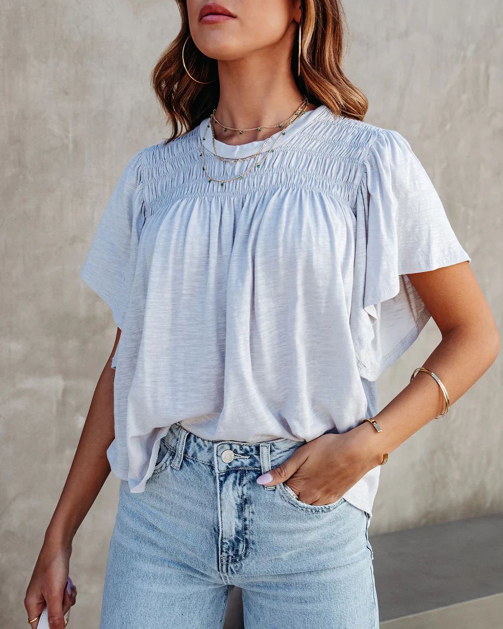 Forget Me Not Smocked Short Sleeve Top