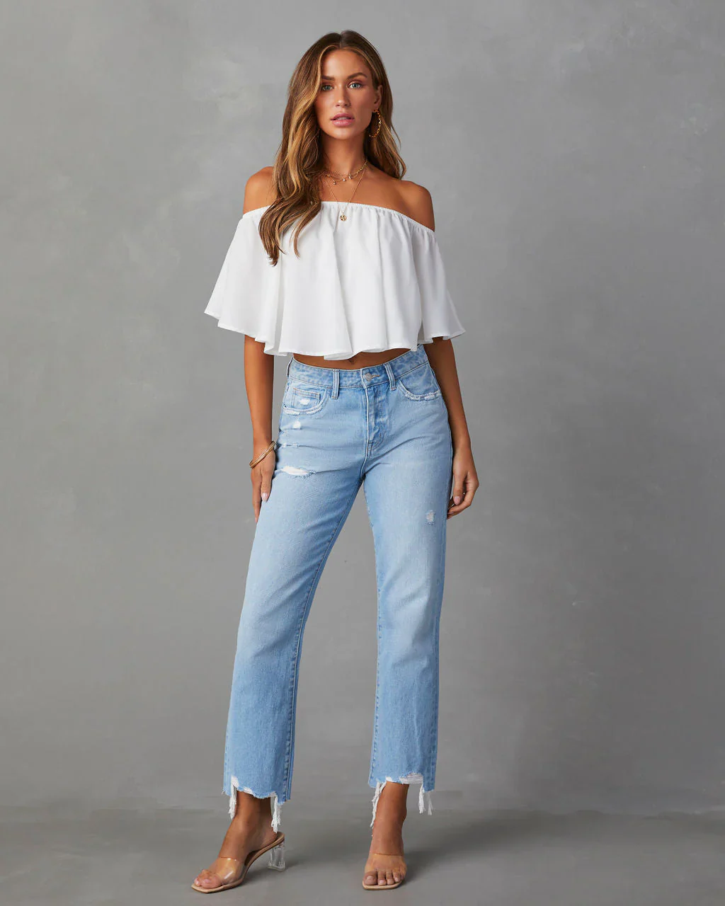 Libby Distressed High Rise Straight Leg Jeans