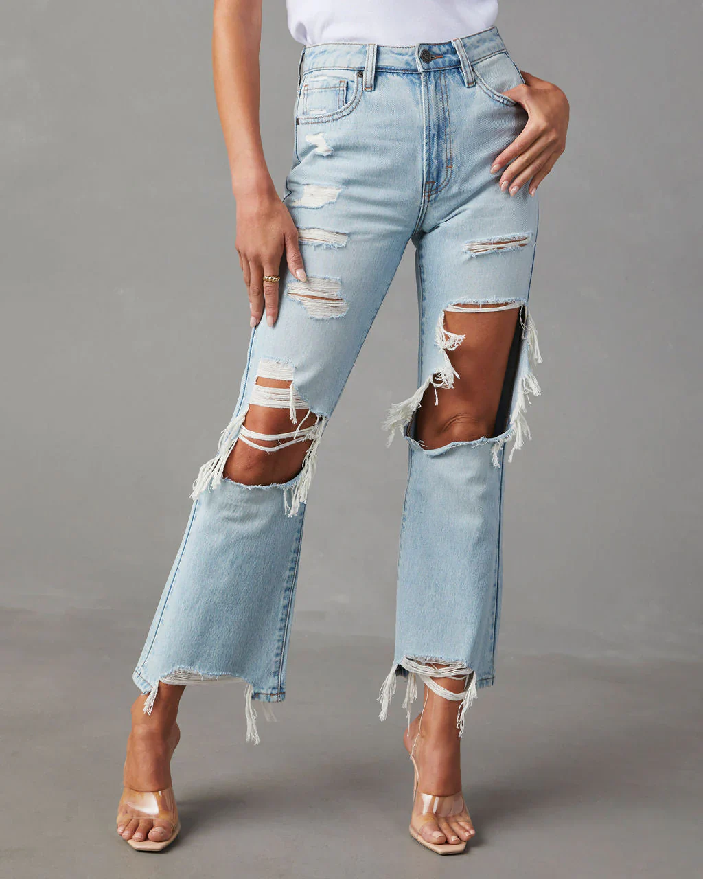 Canyon High Rise Distressed Crop Flare Denim