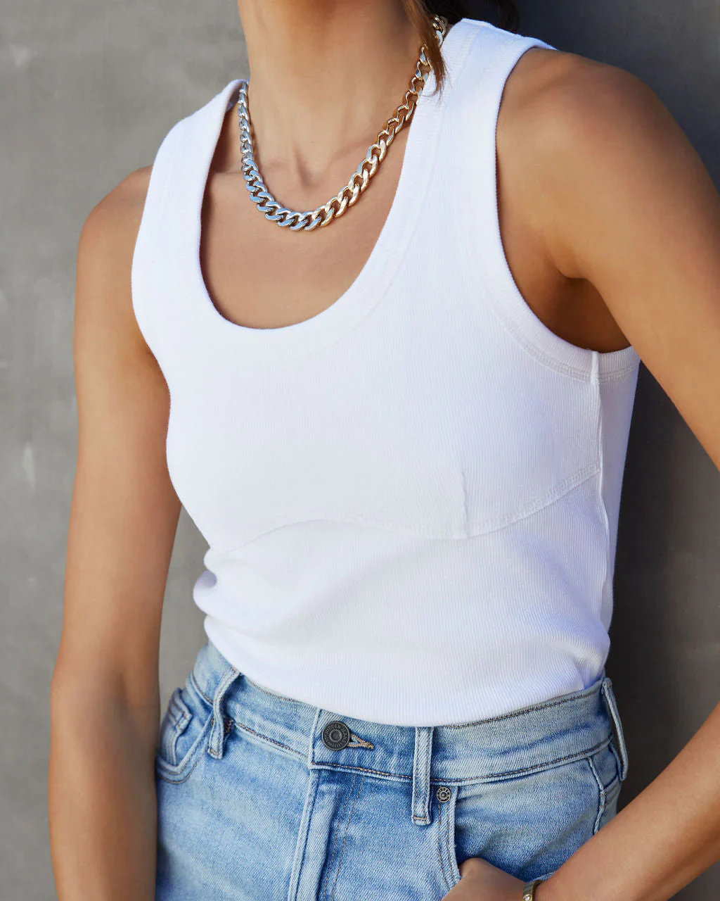 Sandra Cotton Ribbed Under Bust Seam Tank