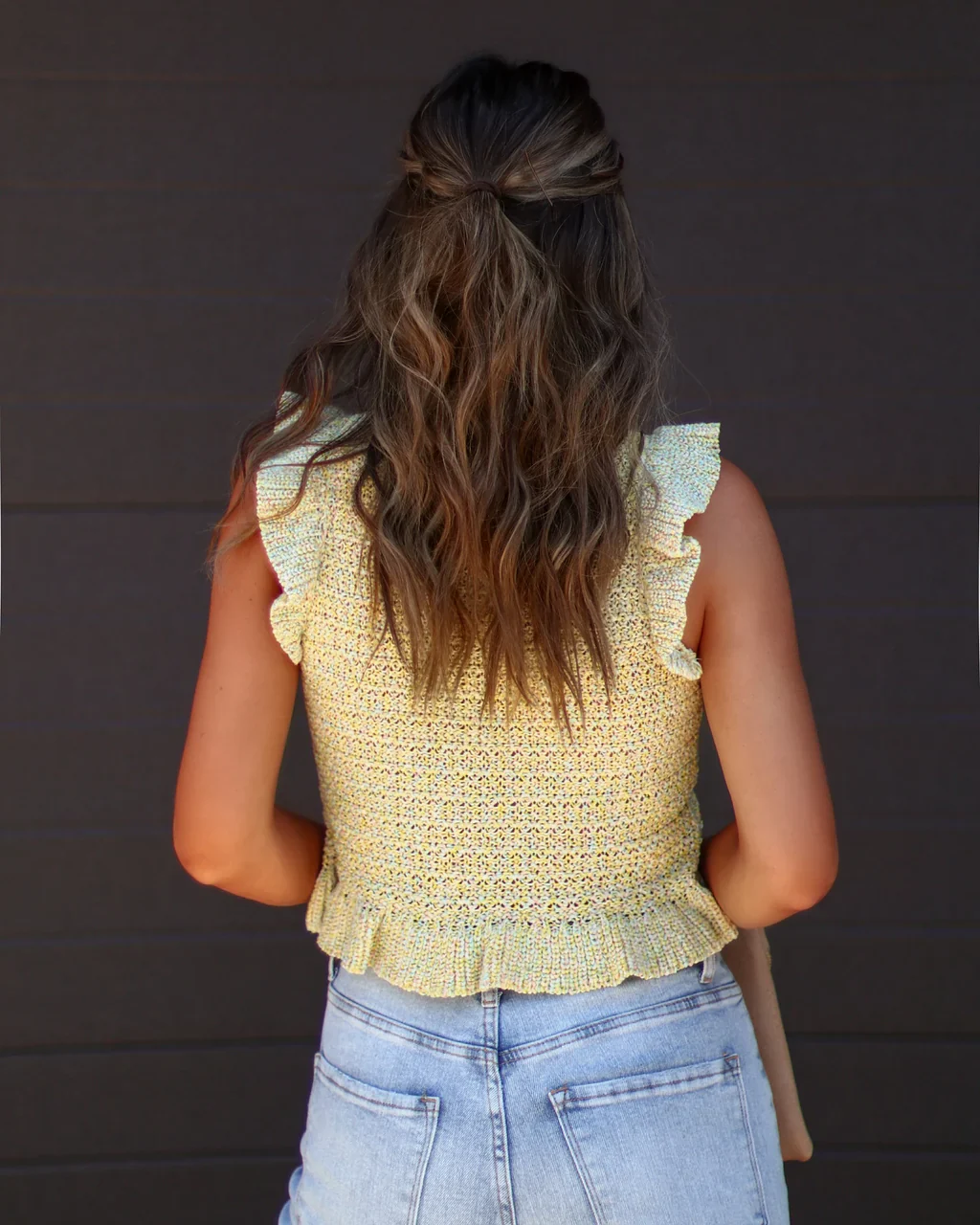 Ivelisse Smocked Sweater Knit Ruffle Hem Top