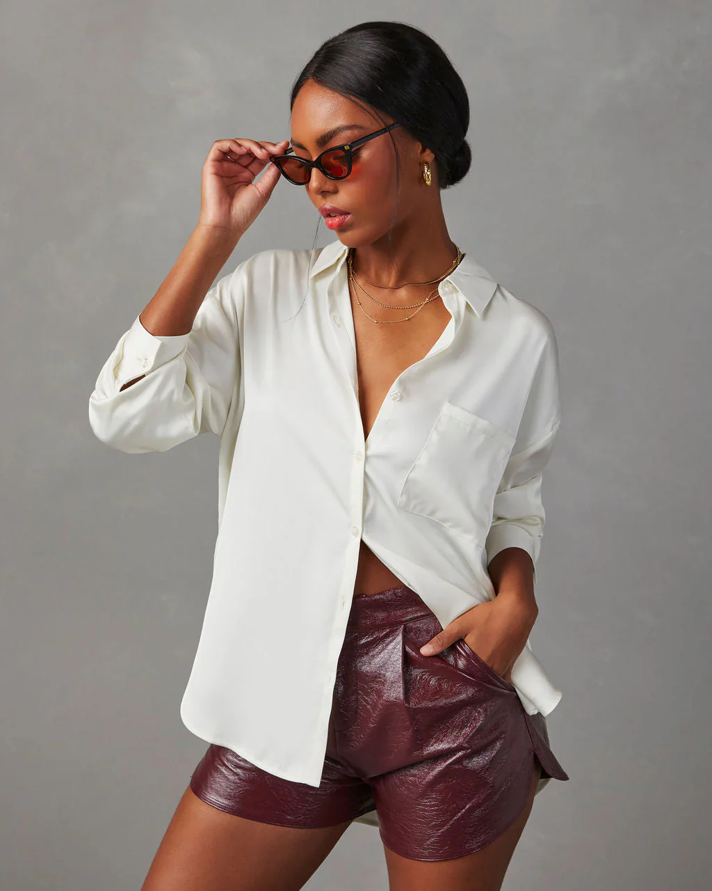 Midsummer Romance Satin Button Down Top