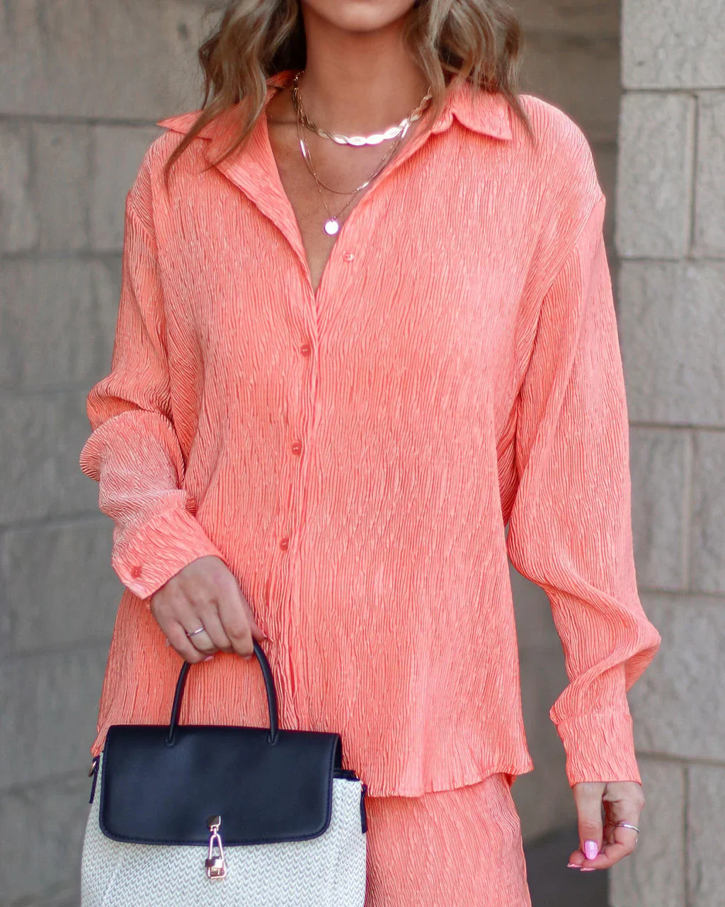 Elodie Plisse Button Down Top