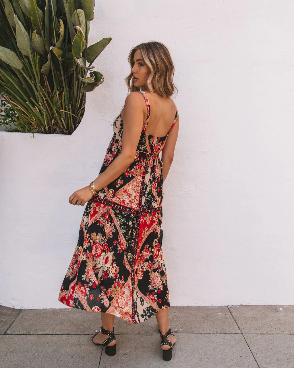 Neverland Tie Back Printed Midi Dress