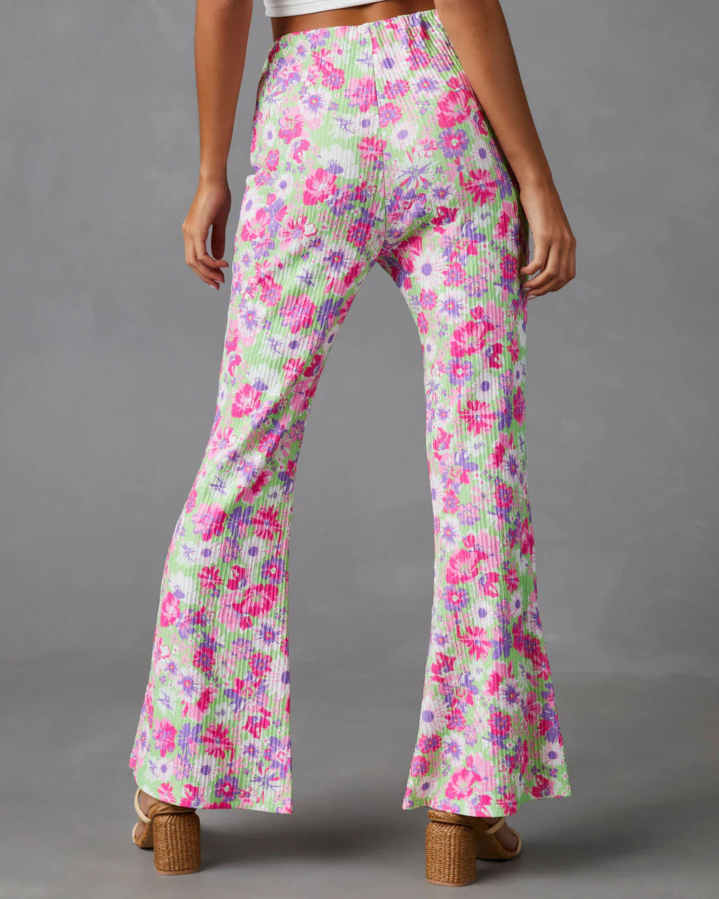 Front Row Floral Plisse Flare Leg Pants