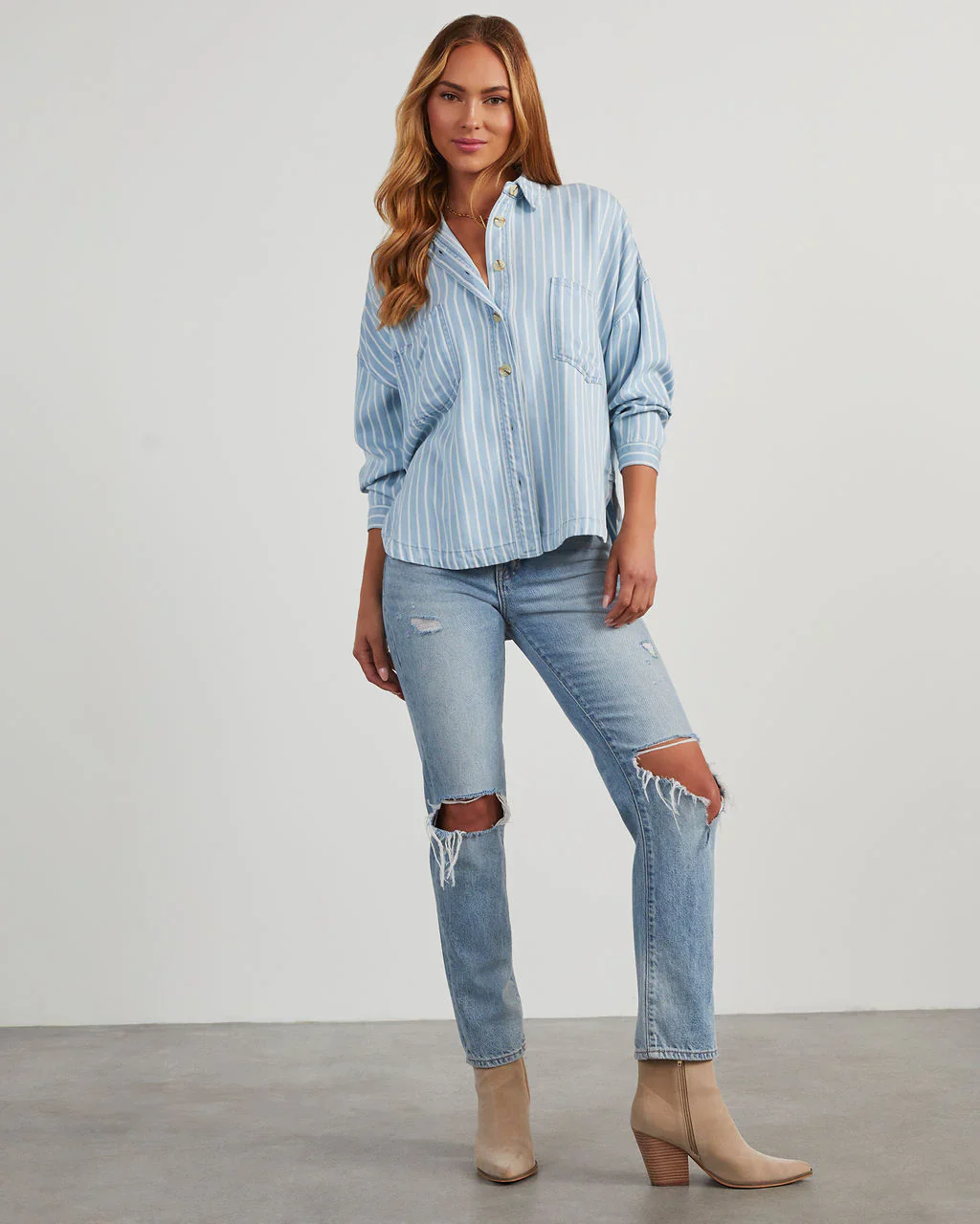 Malene Striped Chambray Top