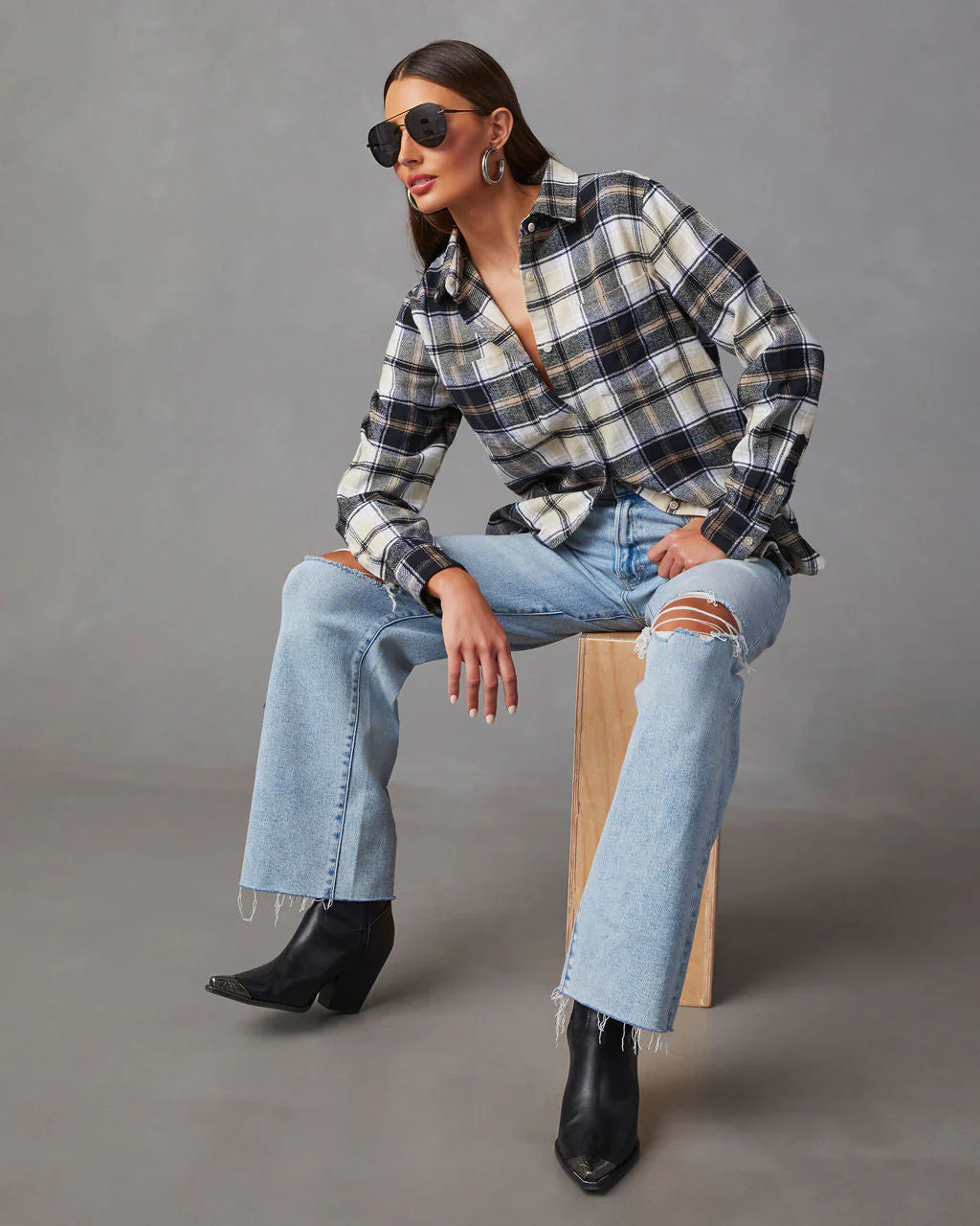 Guthrie Oversized Plaid Button Down Top