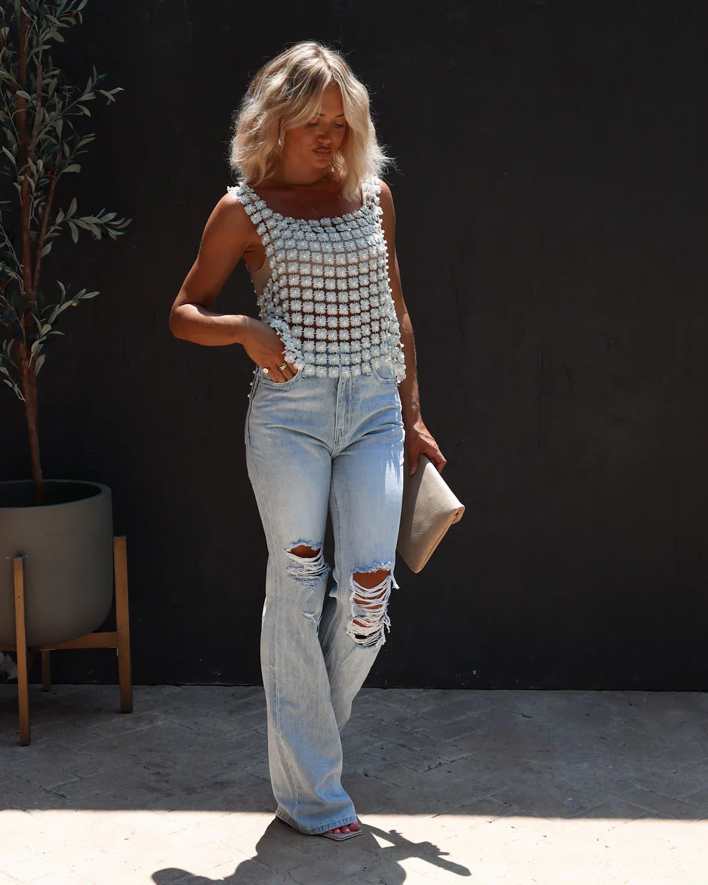 Lizzie Flower Pearl Embellished Top