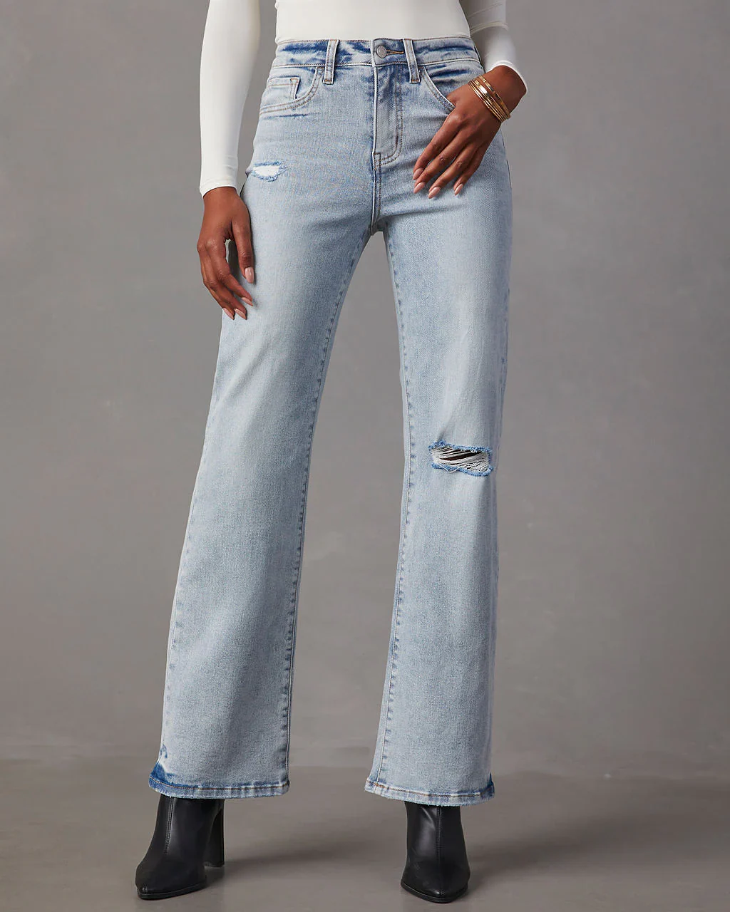 Crystal 90'S Vintage Distressed Flare Jeans