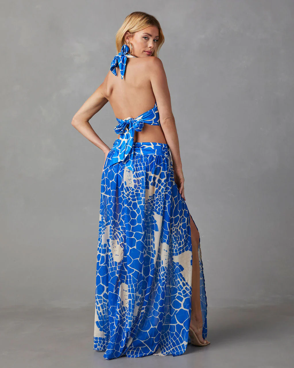 Ocean Life Cutout Slit Maxi Dress