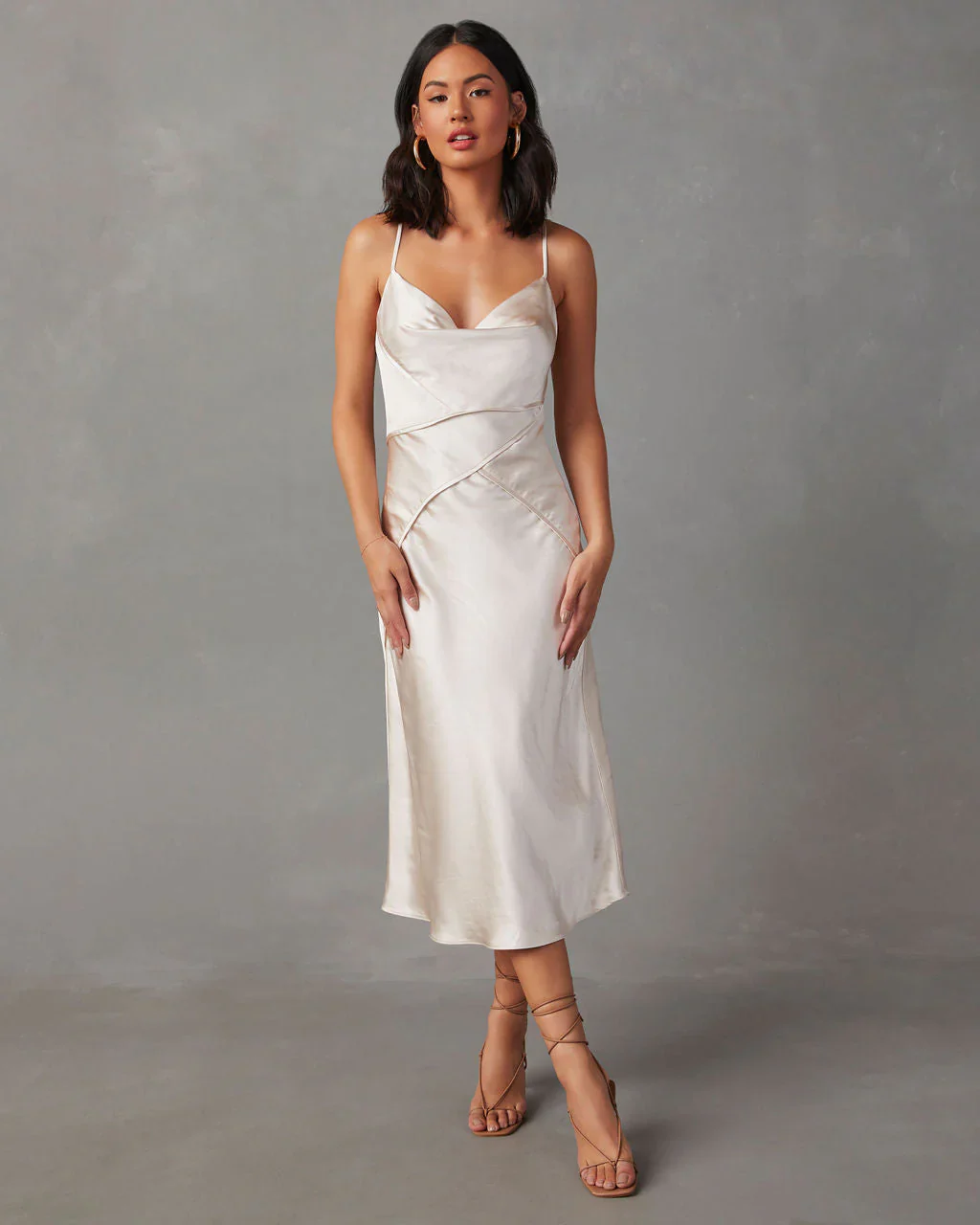 Rixo Satin Cowl Neck Midi Dress